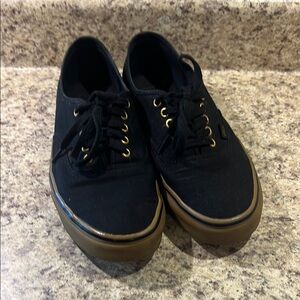 Black Canvas Sneakers with Gold Eyelets